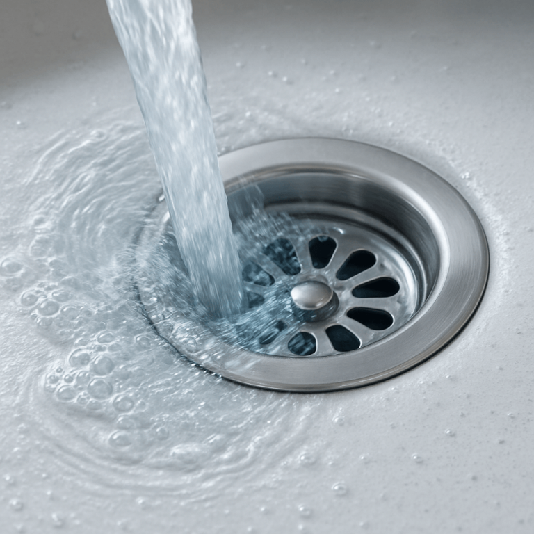 water flowing into kitchen sink drain
